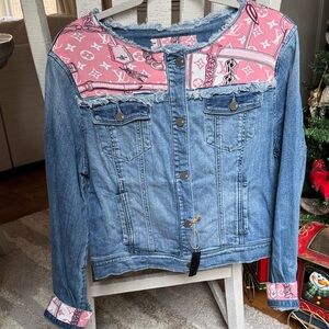 Vintage Blue Denim Jacket with Accents of Faux Pink Louis Vuitton